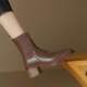 ST/SAT/Saturday's retro wool routing short boots female middle heel heel naked boots autumn and winter elastic brown leather boots