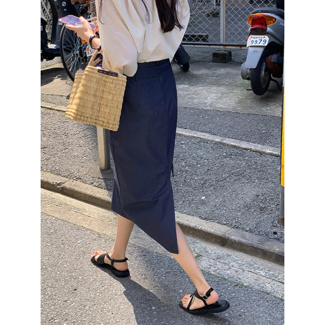 Da Ai's Palace denim cotton skirt for women 2024 summer new fashion simple strap commuter mid-length skirt