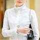 Autumn shirt for women long sleeves plus velvet large size lace stand collar lace professional cotton shirt slim base top inch