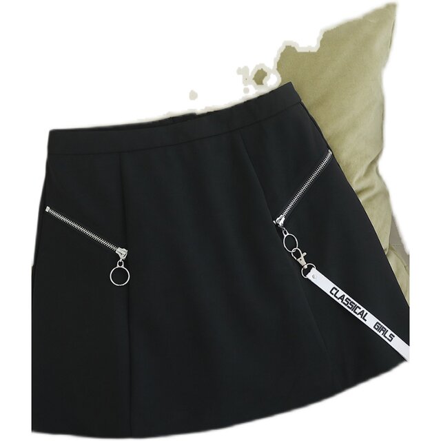 L discount women's skirt A-line skirt mid-waist zipper decoration solid color short skirt commuting OL style casual and versatile
