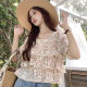 French ruffled floral top for women in summer small design niche sweet style chic five-point sleeve shirt
