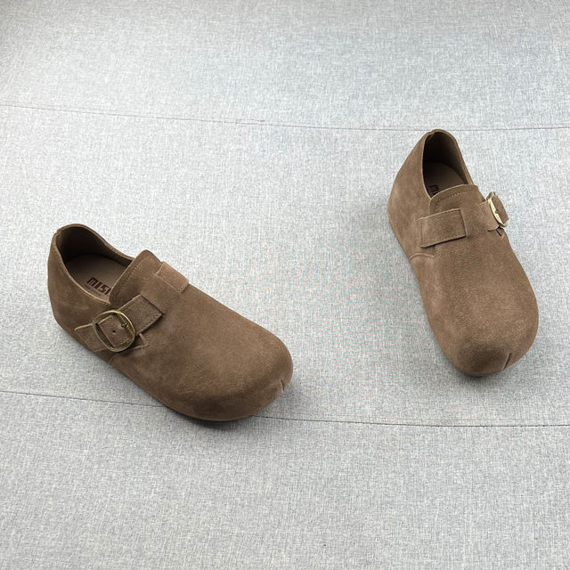 Mijia genuine leather buckle inner heightened thick sole Birkenstock shoes for women in autumn 2025 new non-slip casual single shoes Doudou shoes