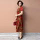 High -end mother short -sleeved silk dresses in summer new V -neck retro seal large size, thin knee long skirt female
