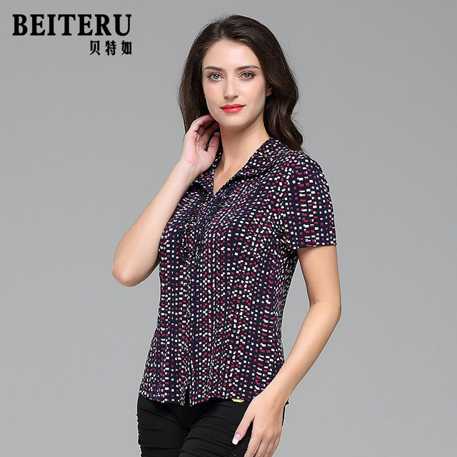 Beteru counter authentic mother's plaid shirt fashionable new middle-aged and elderly summer short-sleeved casual top YW