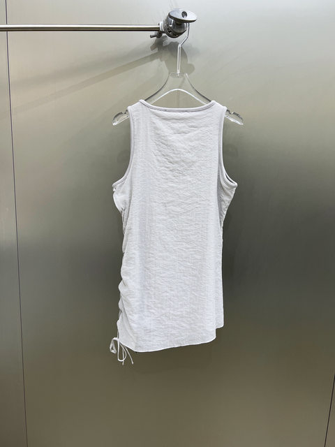 Niche design 23 summer simple and fashionable letter embroidery strap drawstring mesh splicing fake two-piece vest