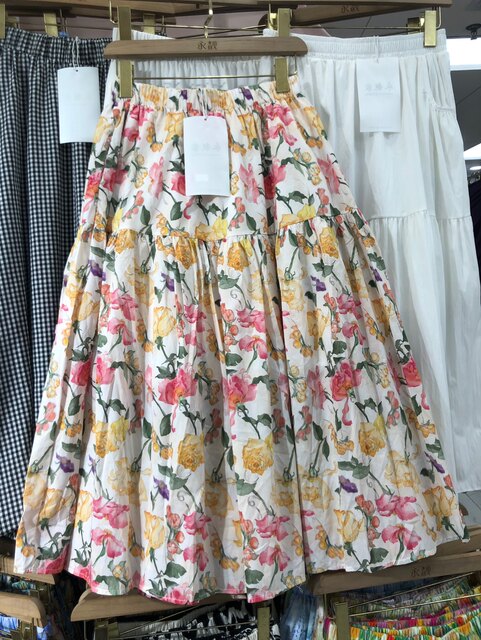Pastoral style small floral skirt literary and artistic style sweet age-reducing outfit pocket loose slim print midi skirt