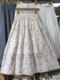 Sweet pink embroidered floral skirt for women Hepburn air pocket high waist fluffy versatile A-line umbrella skirt midi skirt