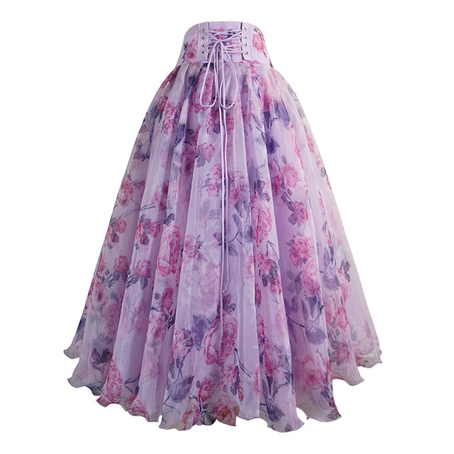 Jane Ai Garden Spring and Autumn New High -waisted high -waisted European Root Skin Skirt A -line Puff Boal Skirt National Wind
