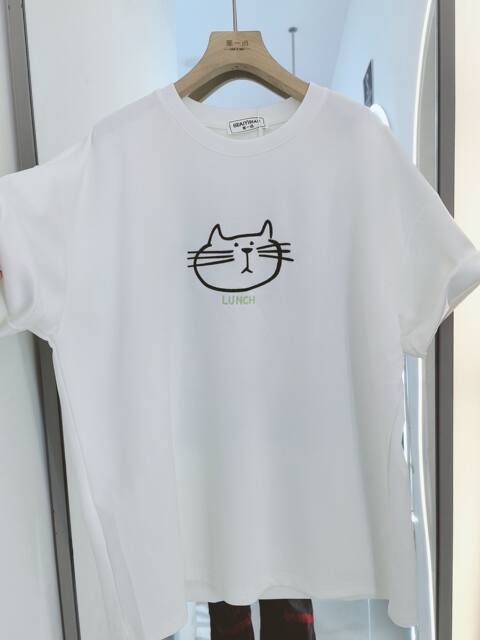 Be good 2025 spring and summer new loose large version cartoon cat printed short-sleeved T-shirt for women