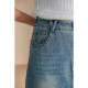 HeyDress retro washing denim skirt women's summer straight slit skirt high waist slim blue skirt