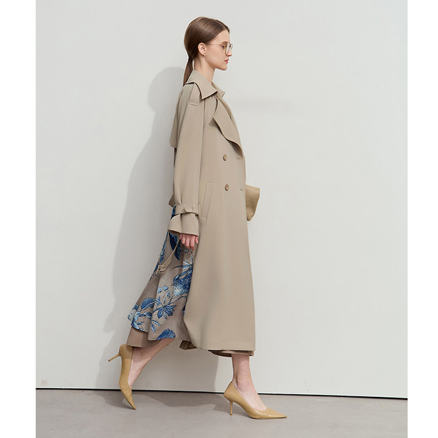 Amii2025 spring minimalist new long belt loose flower bird digital printed windbreaker jacket for women
