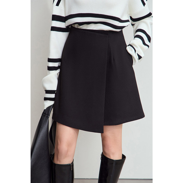 AMII2024 Winter new model commuting and versatile asymmetry with film grinding half -body skirt female small A -line skirt
