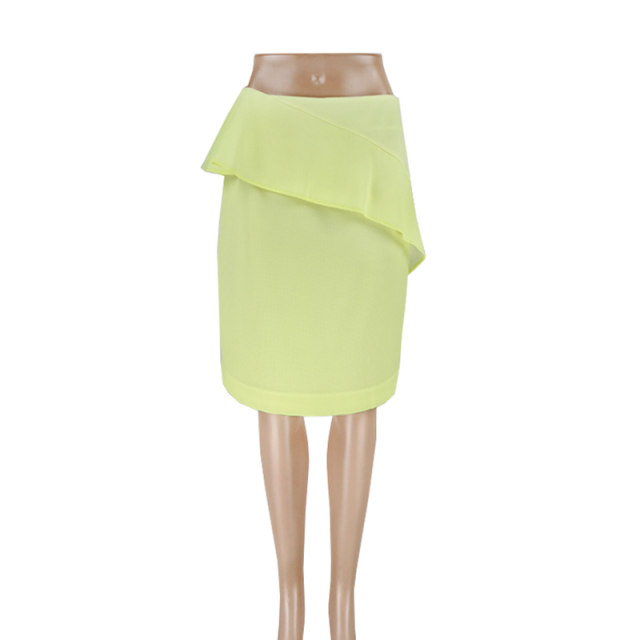 Shang MORE genuine asymmetrical ruffle side zipper goose yellow women's spring, summer and autumn slim skirt mid skirt Q001
