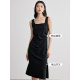 Yi Xiangliying black strap dress for women 2025 spring dress new design asymmetric waist-hugging little black skirt
