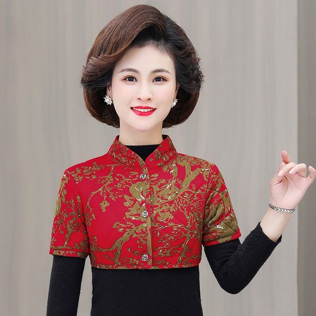 Mother's velvet thickened shoulder pads to protect against cold camel velvet cotton mid-sleeve vest middle-aged and elderly women's sleeping cervical vertebra waistcoat