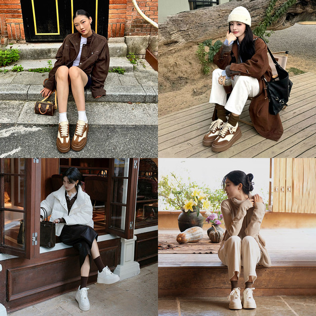 [Same style as Shen Mengchen/Qin Lan] Kissing Cat [Heightened Toffee within 8cm] Thick-soled moral training shoes, white shoes