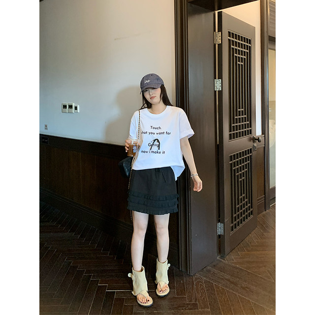 
NAZ's large size ice flower cotton ruffle leaves summer high waist Korean version age-reducing elastic waist short skirt fat mm skirt
