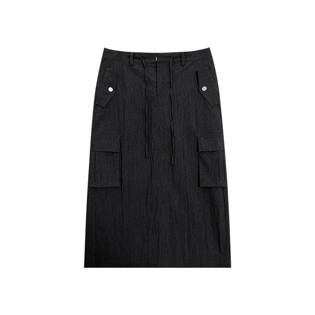 Naz Naizi Large Summer New high -waisted retro worker Pocket Pocket Fat MM Straight Tube A -Bald Skirt Female