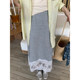 NAZ's big size modern striped lace splicing versatile high waist retro age-reducing fat girl looking slim skirt for women