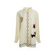 NAZ's large size early spring design sense heavy industry contrast color dog embroidery shirt fat mm tensile linen top
