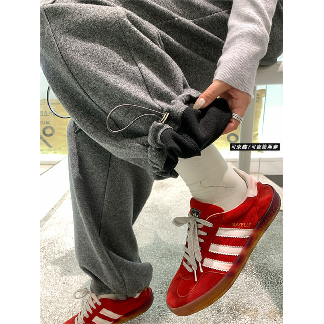 NAZ's large size winter new style design sense spliced ​​waist straight pants fat mm thick plush casual pants for women