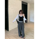NAZ's large size cotton twill casual sports style loose high-waist overalls spring fat mm straight trousers
