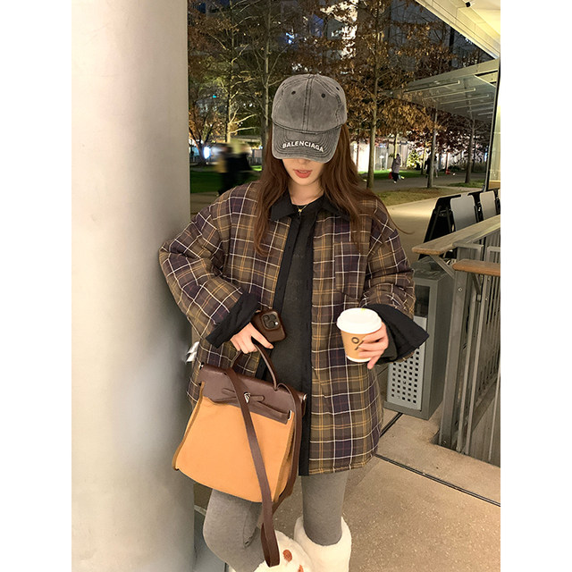 NAZ's large size winter new style design plaid slim cotton coat for fat mm reversible shirt and cotton-padded jacket
