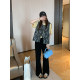 NAZ's large size spring new high-waisted slim slit slightly flared suit pants fat mm black straight-leg casual pants