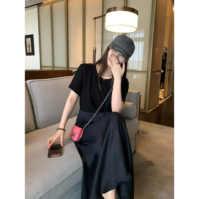 NAZ's large-size summer new high-waist slim knitted spliced ​​fat mm temperament dress