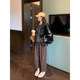 NAZ's large size autumn and winter new high -waisted laziness, loose, lean leisure pants fat mm retro straight pants
