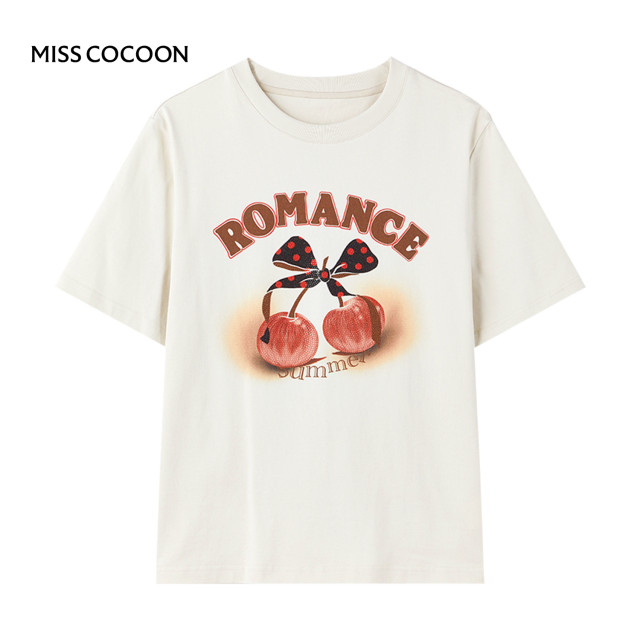 MISS COCOON white pure cotton short-sleeved 2025 summer new iron diamond pattern round neck inner T-shirt