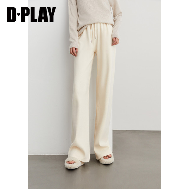 DPLAY 2025 Spring New White Pants Women's Loose Thickened Straight Pants Casual Pants