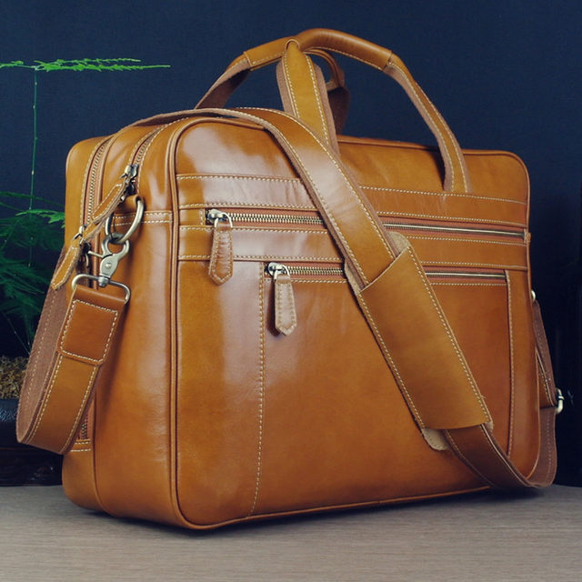 European and American simple first-layer cowhide men's bag, genuine leather business bag, large 16-inch computer bag, portable short-distance business trip bag