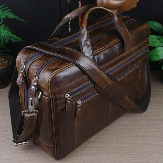 European and American simple first-layer cowhide men's bag, genuine leather business bag, large 16-inch computer bag, portable short-distance business trip bag
