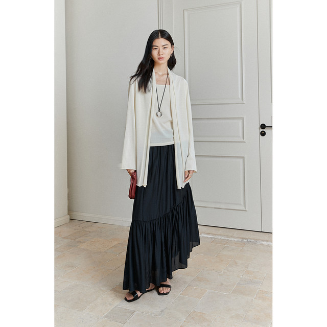 MRS Studios summer with silk acetate breathable cool asymmetric elastic waist cake skirt