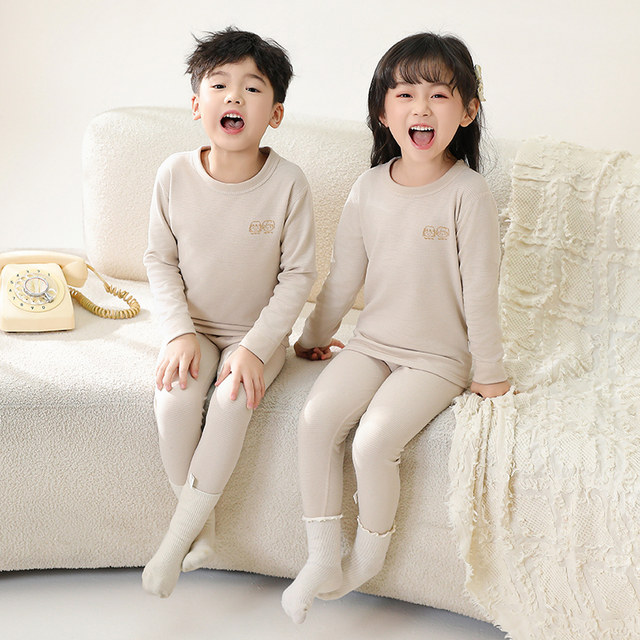 Children's thermal underwear set, boys' autumn clothes and long pants, baby girls' velvet seamless plus velvet teenagers' autumn and winter pajamas