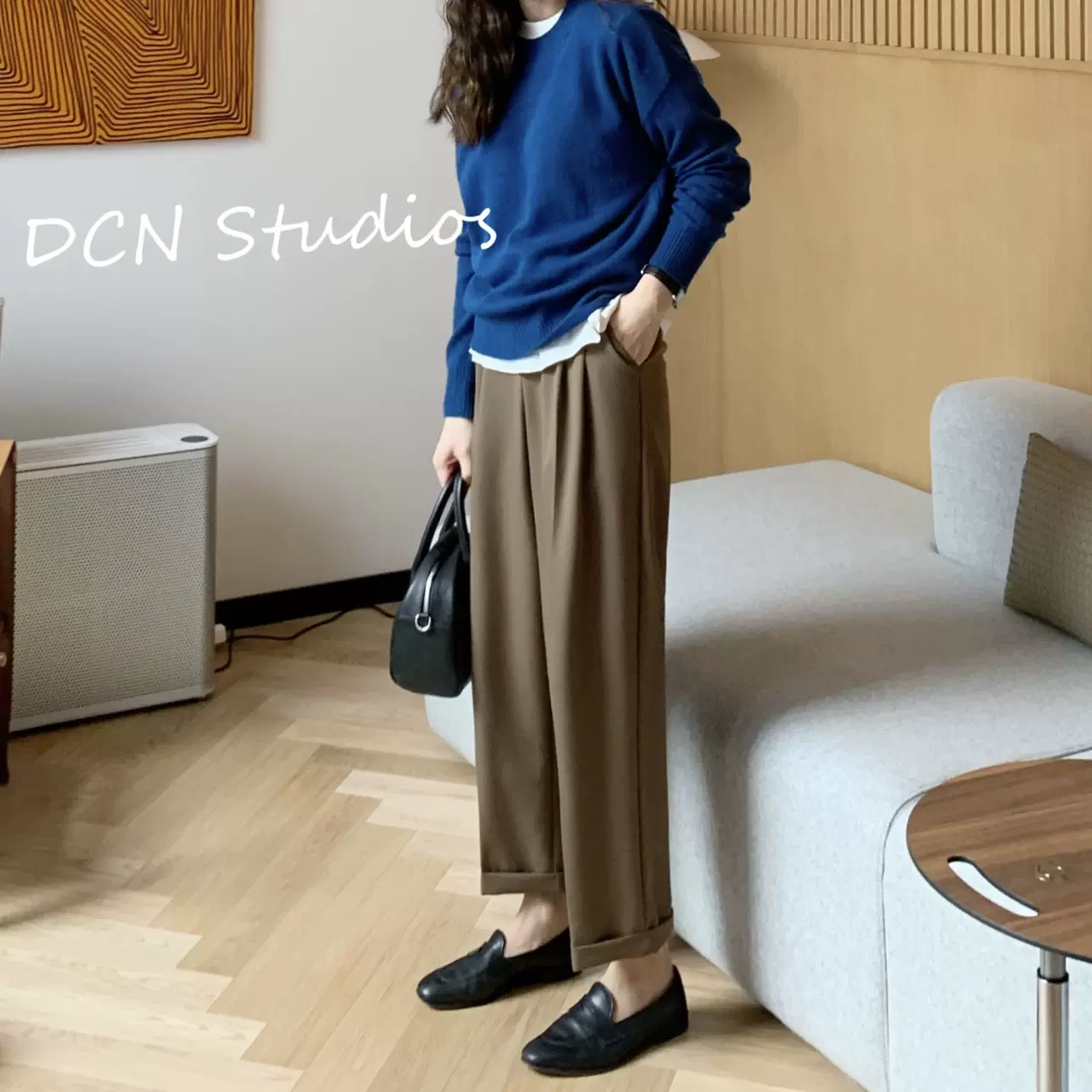 大吹女21 秋冬私服通勤款式直通九分裤法式复古高腰翻