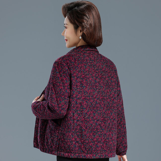 Mom's cotton jacket, old lady autumn clothes, women's corduroy small cotton coat 2025 autumn and winter style middle-aged and elderly thin cotton top