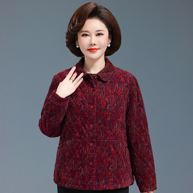 Middle-aged and elderly women's small cotton coats, quilted warm mother's clothing, short autumn and winter grandma's corduroy cotton tops