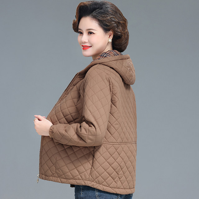 Grandma's spring and autumn pure cotton coat loose thin cotton coat new middle-aged and elderly mother's quilted hooded casual jacket