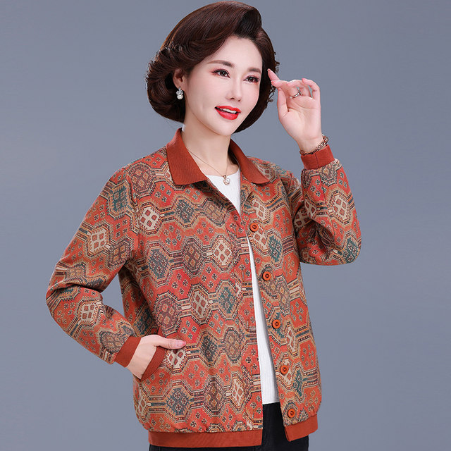 Middle -aged and elderly girls spring and autumn clothes outside the cotton mother top grandma clothes all cotton old lady big size short cardigan