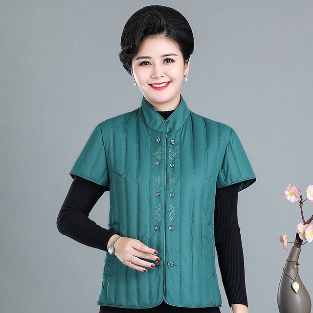 Winter down vest for middle-aged and elderly women, half-sleeved vest, elderly white duck down vest, down jacket, mother's outer cover