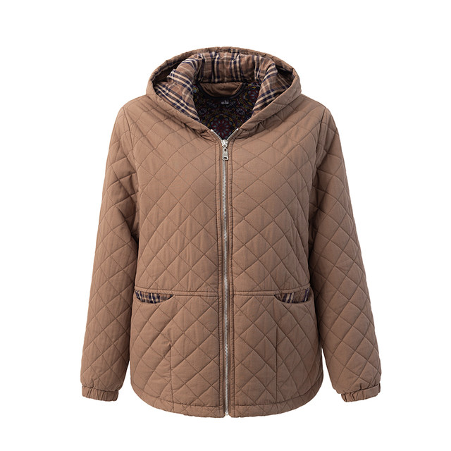 Grandma's spring and autumn pure cotton coat loose thin cotton coat new middle-aged and elderly mother's quilted hooded casual jacket