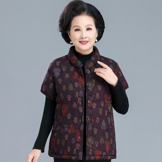 Middle-aged and elderly women's quilted vests thickened autumn and winter mother's wear pure cotton vest vest large size 50-year-old pure cotton vest