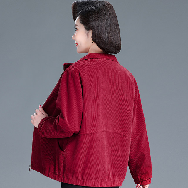 Middle -aged and elderly women's autumn clothes outer cotton cotton cotton core velvet elderly clothes strip poured jacket large size loose grandma top
