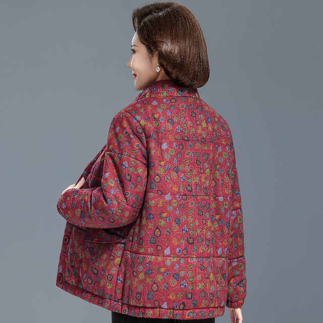 Winter clothing for the elderly, elderly women, printed small cotton-padded jackets, grandma's clothing, winter short thickened cotton coats, mother's pure cotton coats