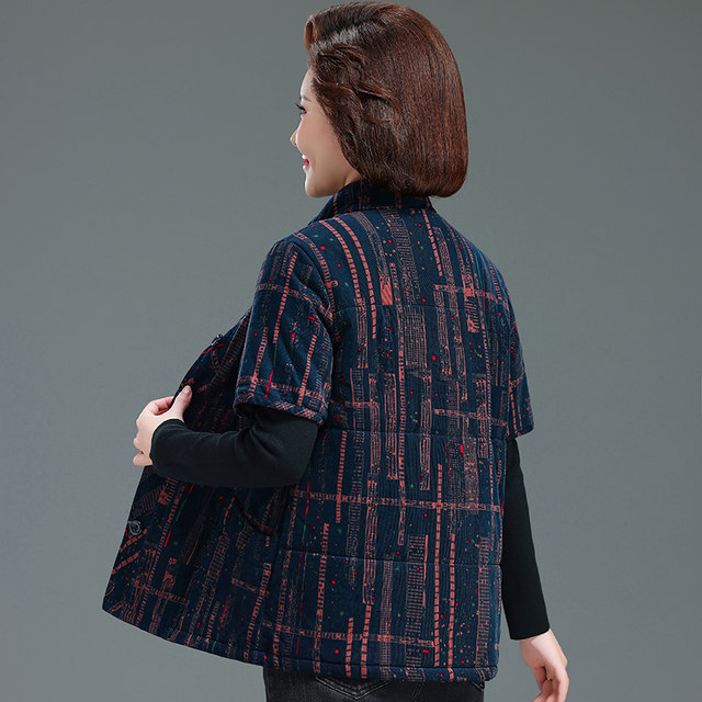 Middle -aged and elderly women's clothing autumn and winter pure cotton cotton clip vests 60 -year -old mother thickened cotton vest new models
