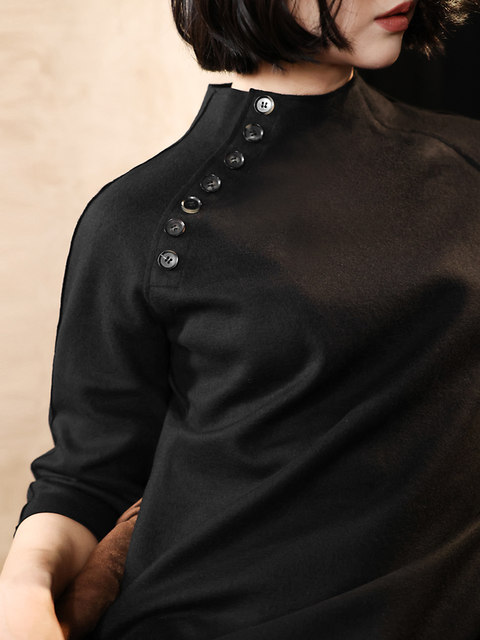 Gao luxury and elegant! Fa cabinet Gao Ding Mei Nuo Wool wool woolen wool, semi -high -necked seven -sleeved straight -sleeve big hostess dresses