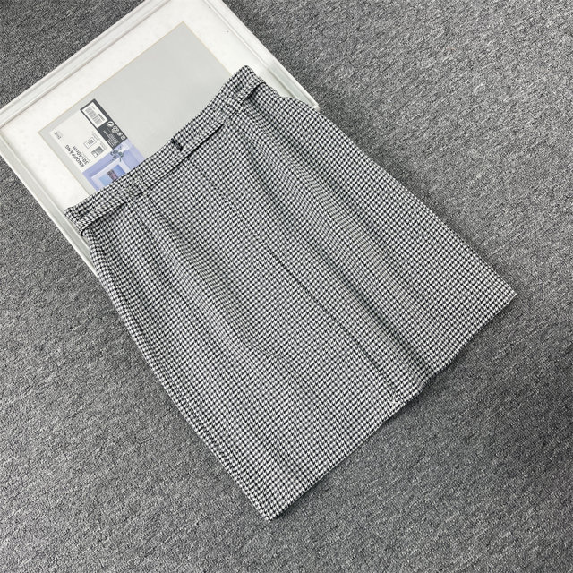 Foreign trade European and American singles Fashion OL commuting Autumn and winter Thousand Houndstooth plaid large-size skirt