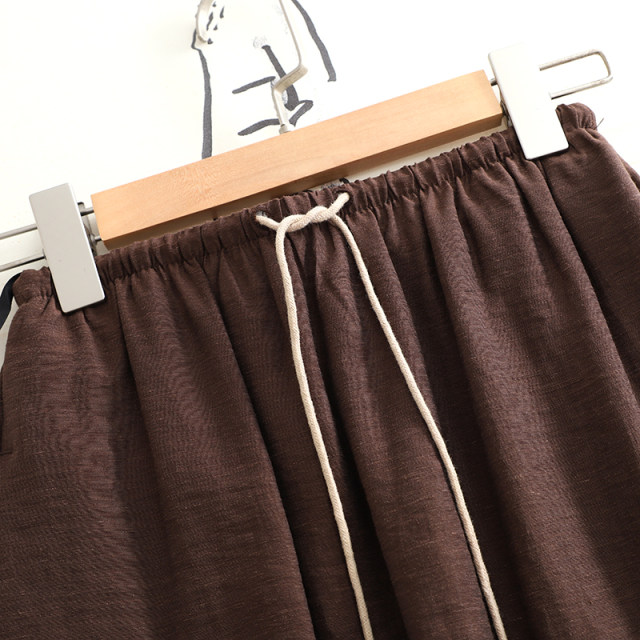
Poetry 2025 summer new fashionable and versatile elastic waist strap red brown mid-length A-line skirt for women